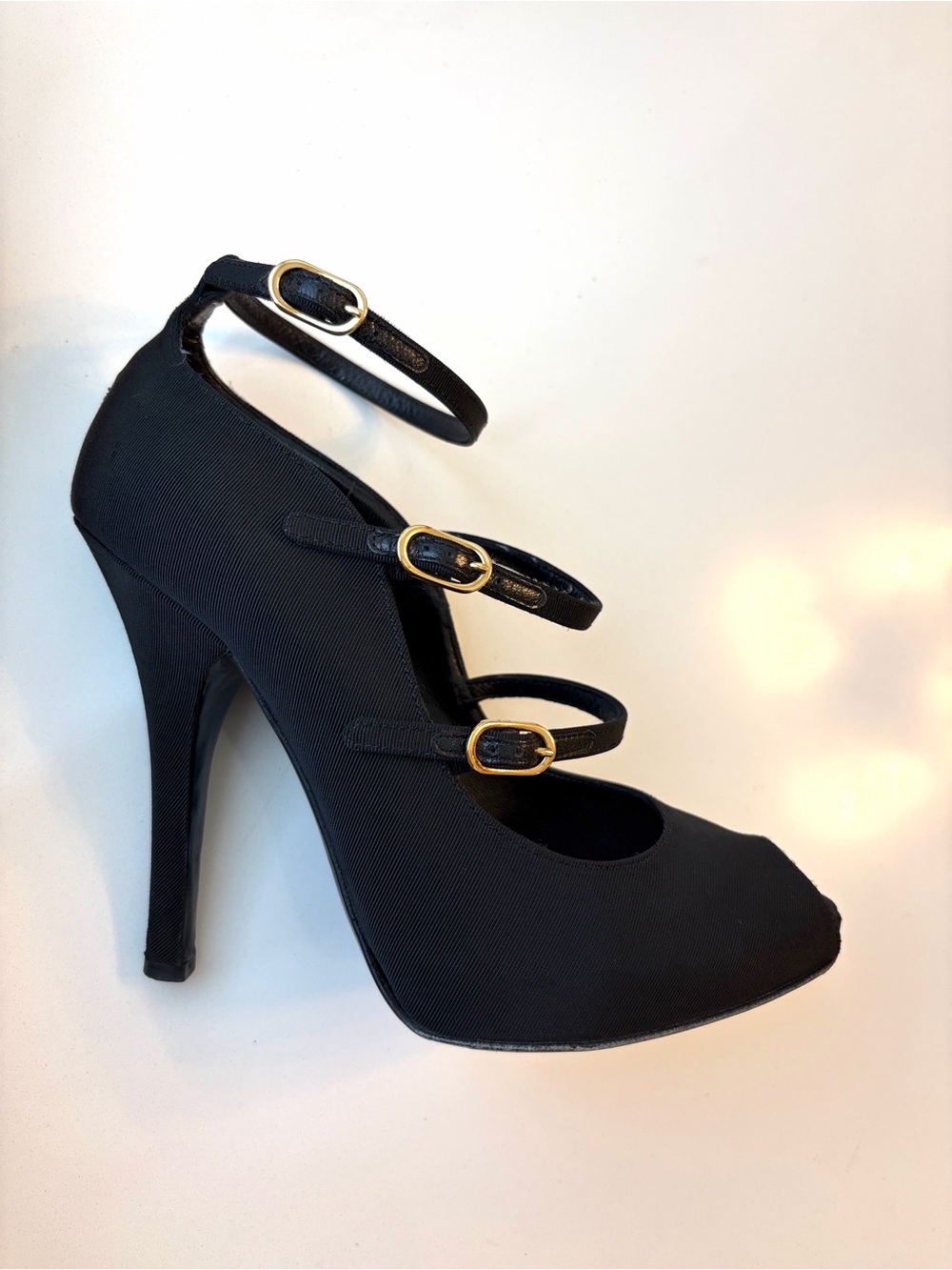 Dolce & Gabbana Black Triple Strap Peep-Toe Pumps